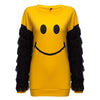 Cute Round Collar Emoji Print Loose Color Block Sweatshirt for Women