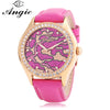 Angie ST710904 Women Quartz Watch 3ATM Luminous Genuine Leather Strap Rhinestone Dial Wristwatch