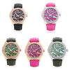 Angie ST710904 Women Quartz Watch 3ATM Luminous Genuine Leather Strap Rhinestone Dial Wristwatch