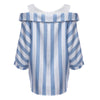 Chic Half Sleeve Button Design Striped Loose False Two Pieces Women Blouse