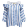 Chic Half Sleeve Button Design Striped Loose False Two Pieces Women Blouse