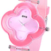 OTS T1152L Children Quartz Watch Flower Shape Artificial Diamond Dial Leather Band Wristwatch