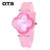 OTS T1152L Children Quartz Watch Flower Shape Artificial Diamond Dial Leather Band Wristwatch