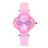 OTS T1152L Children Quartz Watch Flower Shape Artificial Diamond Dial Leather Band Wristwatch
