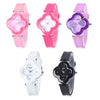 OTS T1152L Children Quartz Watch Flower Shape Artificial Diamond Dial Leather Band Wristwatch