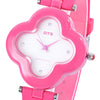OTS T1152L Children Quartz Watch Flower Shape Artificial Diamond Dial Leather Band Wristwatch