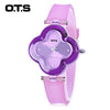 OTS T1152L Children Quartz Watch Flower Shape Artificial Diamond Dial Leather Band Wristwatch