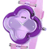 OTS T1152L Children Quartz Watch Flower Shape Artificial Diamond Dial Leather Band Wristwatch