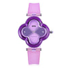 OTS T1152L Children Quartz Watch Flower Shape Artificial Diamond Dial Leather Band Wristwatch