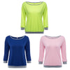 Trendy Round Collar Three Quarter Sleeve Color Block Spliced Women Blouse