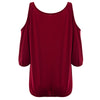 Trendy V-neck Cut Out Three Quarter Sleeve Pure Color Loose Women Blouse
