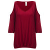 Trendy V-neck Cut Out Three Quarter Sleeve Pure Color Loose Women Blouse