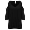 Trendy V-neck Cut Out Three Quarter Sleeve Pure Color Loose Women Blouse