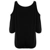 Trendy V-neck Cut Out Three Quarter Sleeve Pure Color Loose Women Blouse
