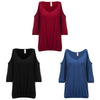 Trendy V-neck Cut Out Three Quarter Sleeve Pure Color Loose Women Blouse
