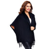 Batwing Sleeves Loose-Fitting Fringed Cape Shawl