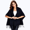 Batwing Sleeves Loose-Fitting Fringed Cape Shawl