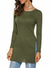 Side Slit Plain Long Sleeve Slimming T-Shirt