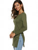 Side Slit Plain Long Sleeve Slimming T-Shirt