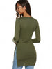 Side Slit Plain Long Sleeve Slimming T-Shirt