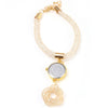JUBAOLI 1111 Female Quartz Shiny Stainless Steel Mesh Band Flower Pendant