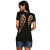 Sexy Round Collar Back Hollow Out Pure Color T-Shirt for Women