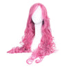 Women Anime Long Pink Curly Wigs with Ponytail Cosplay Party
