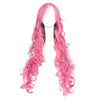 Women Anime Long Pink Curly Wigs with Ponytail Cosplay Party