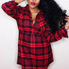 Plunging Neck Gingham Plus Size Shirt Dress