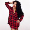 Plunging Neck Gingham Plus Size Shirt Dress