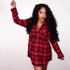 Plunging Neck Gingham Plus Size Shirt Dress