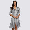Street Style Turn Down Collar Allover Striped Button Design Blouse for Women