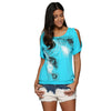 Chic Scoop Collar Cold Shoulder Printed T-Shirt for Women