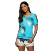 Chic Scoop Collar Cold Shoulder Printed T-Shirt for Women