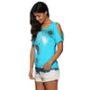 Chic Scoop Collar Cold Shoulder Printed T-Shirt for Women