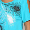 Chic Scoop Collar Cold Shoulder Printed T-Shirt for Women