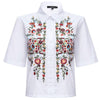 Retro Turn-down Collar Half Sleeve Embroidery Button Type Blouse for Ladies