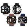 Oulm 3595 Three Movt Quartz Watch Rectangle Dial Canvas + Leather Band Wristwatch