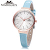 MARGUES M - 3051 Female Quartz Watch Stereo Mirror Slender Genuine Leather Band 3ATM Wristwatch