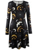 Bat Print Long Sleeve Mini Halloween Swing Dress