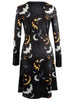 Bat Print Long Sleeve Mini Halloween Swing Dress