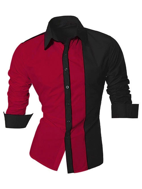 Color Block Splicing Design Turn-Down Collar Long Sleeve Shirt For Men