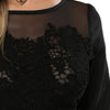 Sexy Round Collar Lace Floral Embroidery Sheath Black Dress for Women