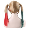 Medium Straight Mixed Colors Green Red Wigs with Double Ponytails Costume Cosplay for Joker Women