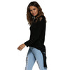 Brief Round Collar Frayed Pure Color Asymmetrical Pullover for Women