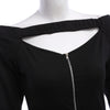 Sexy Off The Shoulder Long Sleeve Pure Color Knitted Zipper Type Mini Dress for Ladies