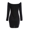 Sexy Off The Shoulder Long Sleeve Pure Color Knitted Zipper Type Mini Dress for Ladies