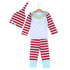 Sweet 3pcs Geometric Print Striped Long Sleeve Round Collar Tops Pants Pointed Hat