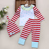 Sweet 3pcs Geometric Print Striped Long Sleeve Round Collar Tops Pants Pointed Hat