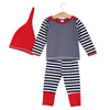 Sweet 3pcs Geometric Print Striped Long Sleeve Round Collar Tops Pants Pointed Hat